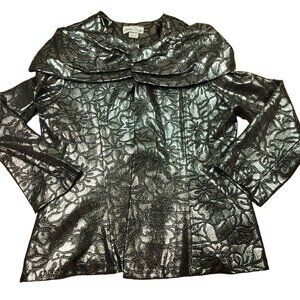 Hosanna‎ Design Womens L Vintage USA Black Jacket Top Metallic Floral Festive